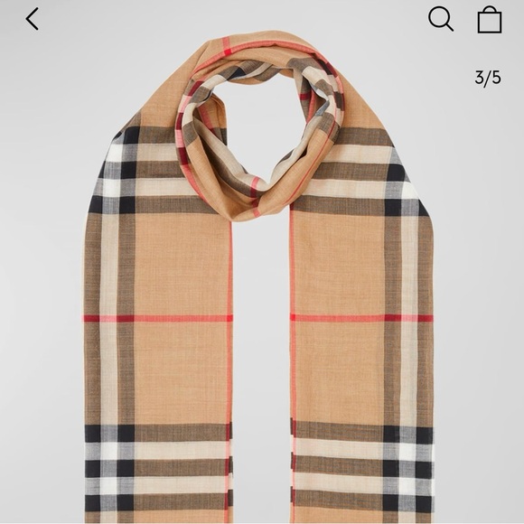 Burberry Giant Check Print Wool & Silk Scarf (Camel Check) - Picture 3 of 7